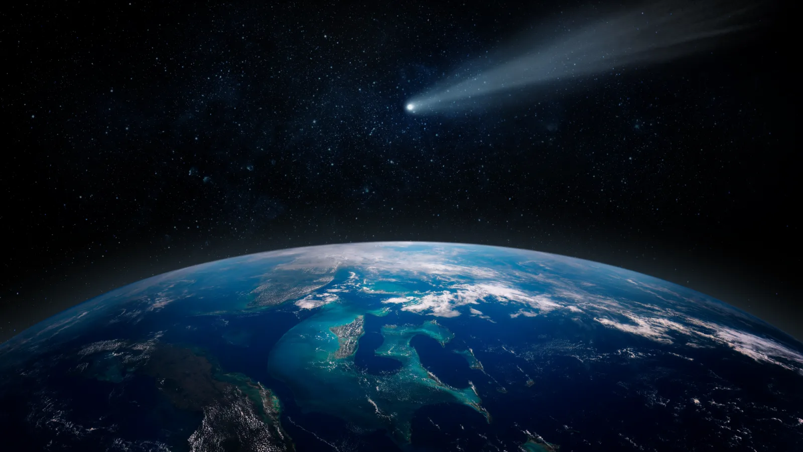 Comet,,Asteroid,,Meteorite,Flying,To,The,Planet,Earth.,Glowing,Asteroid