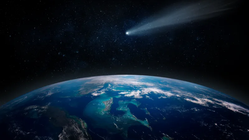 Comet,,Asteroid,,Meteorite,Flying,To,The,Planet,Earth.,Glowing,Asteroid